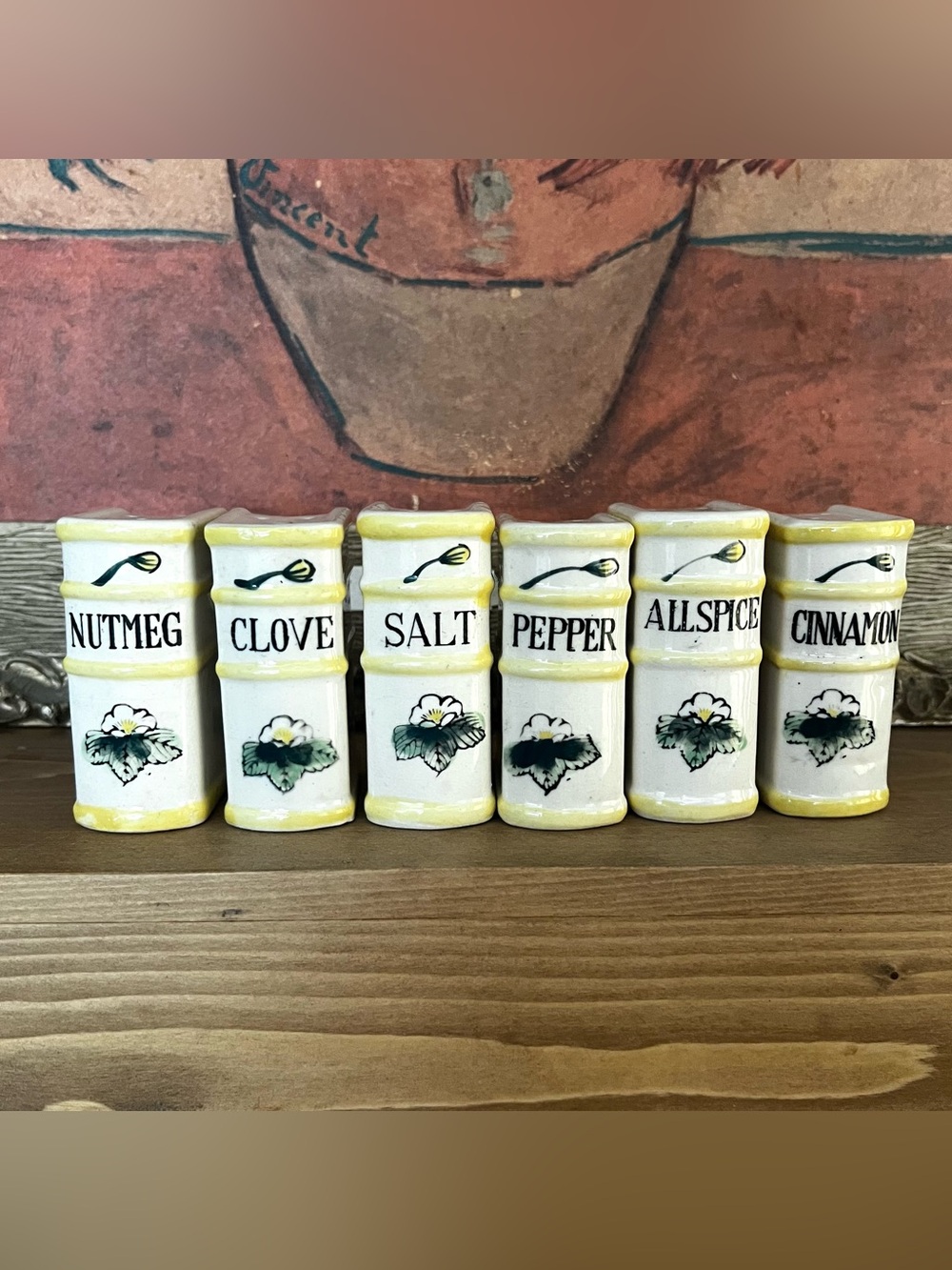 Vintage 50s Book Spice Ceramic Container Set of Six Nasco Spice Library Retro